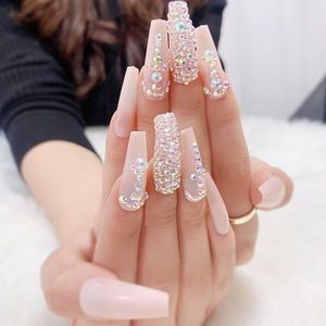 Pink crystal nails